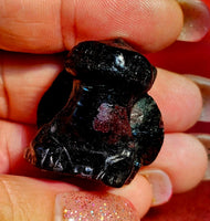 Arfvedsonite aka Fireworks Stone & Garnet Crystal Toothless Figurine ❤️🐲🖤