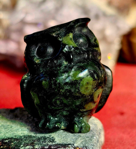 Kambaba Jasper Crystal Owl Figurine