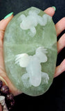 LG. Rainbow Fluorite Crystal Frogs on Lily Pad Carving 🐸💚✨🤍🌈🐸