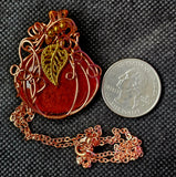 LG. Handmade Wire Wrapped Red Agate Crystal Pumpkin Necklace 📿✨🎃♥️🍒