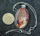 SS925 Stunning Unique Oval Shaped Mexican Lace Agate Crystal Pendant w/Stainless Steel Chain 📿✨💜💎
