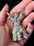 Vintage Antique Pewter Wizard Figurine w/Crystal Ball 🔮✨🩶🧙‍♂️🧙‍♀️