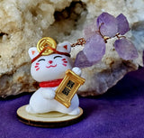 Happy Kitty Holding Scroll w/Wire Wrapped Amethyst Crystal Tree 💜🌳📜😸🪙🧧🐈
