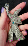LG. Vintage Antique Pewter Wizard Figurine w/Gems & Sphere 🔮✨💜🧙‍♂️🧙‍♀️🪄