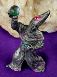 LG. Vintage Antique Pewter Wizard Figurine w/Gems & Sphere 🔮✨💜🧙‍♂️🧙‍♀️🪄