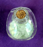 Green Fluorite Crystal Chips in Skull Shaped Glass Bottle w/Cork ☠️💀✨💚🍏