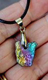 Rainbow Titanium Bismuth Crystal Kitty Cat Necklace ✨🐾🐈📿🌈