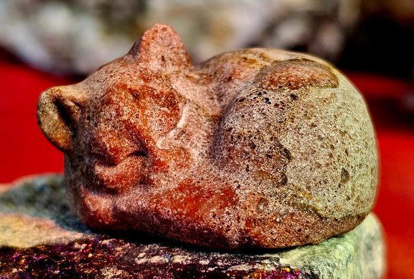 Red Jasper (Unpolished) Crystal Sleeping Kitty Carving 😴😻♥️