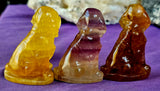 MD. Banded Rainbow Fluorite Crystal Dog Figurine 💛🐶 🐕 🌈💜