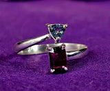 Unique 925 Sterling Silver Ring w/Garnet & Aquamarine Gemstones 💎✨🌬️💍🌊