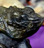 LG. Rainbow Flash Labradorite Crystal Lizard Basking on Rock Carving #1 🦎🩶🌈🪨✨🤩