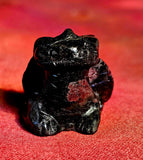 Arfvedsonite aka Fireworks Stone & Garnet Crystal Toothless Figurine ❤️🐲🖤