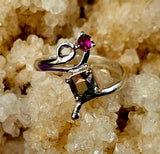 925 Sterling Silver Ring w/Princess Cut Smokey Quartz & Round Pink Tourmaline Gemstones 💍✨🩷🌬️🎐