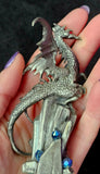Vintage Antique Pewter James Land Dragon Figurine w/Blue Gems & Red Eyes 🐉🐲✨🩸🏯