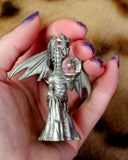 Vintage Antique Pewter Dragon Figurine w/Crystal Sphere Red Eyes 🐲❤️🐉🩶