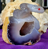XL Blue Agate Druzy Crystal Snake on Rock Carving ✨🤩🤯🐍💎💥
