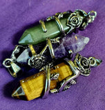 Assorted Crystal Double Terminated Silver Rose Necklace 📿💚💜💛🌹