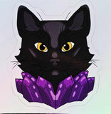 LG. Cute Black Cat w/Purple Crystals Vinyl Sticker 💜🐾✨🐈‍⬛🥰