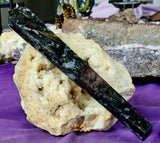 Arfvedsonite AKA Fireworks Stone and Garnet Crystal Wand 🖤🪄🔥🎆✨💙