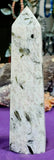 LG. Snow Quartz w/Green Mica Inclusions Crystal Tower 💚✨🍏❄️🌨️🤍
