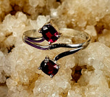 925 Sterling Silver Round Cut Garnet & Ruby Bypass Ring ❤️✨💎💍🩷