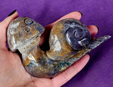 MD. Ocean Jasper Crystal Snail w/Skull Carving 💀💛💜🤎🐌🪸🌊