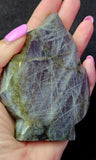 LG. FULL PURPLE FLASH Labradorite Crystal Leaf Carving 💜✨🌿🤩🍃