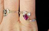 925 Sterling Silver Ring w/Rectangular Cut Ruby & Round White Sapphire Gemstones ❤️✨🩷💍🤩