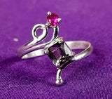 925 Sterling Silver Ring w/Princess Cut Smokey Quartz & Round Pink Tourmaline Gemstones 💍✨🩷🌬️🎐