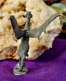LG. Vintage Antique Pewter Flying Dragon Figurine w/Crystal Ball🐉🔮✨🪽🐲