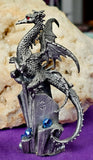 Vintage Antique Pewter James Land Dragon Figurine w/Blue Gems & Red Eyes 🐉🐲✨🩸🏯