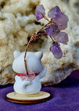 Fortune Kitty Waving w/Wire Wrapped Amethyst Crystal Tree