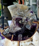 LG. Chevron Amethyst Crystal Crescent Moon w/Custom Metal Display Stand ✨ 💜☪️🌙🌘🤍