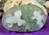 LG. Rainbow Fluorite Crystal Frogs on Lily Pad Carving 🐸💚✨🤍🌈🐸