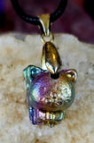 Rainbow Titanium Bismuth Crystal Kitty Cat Necklace ✨🐾🐈📿🌈