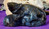 LG. Rainbow Flash Labradorite Crystal Lizard Basking on Rock Carving #1 🦎🩶🌈🪨✨🤩