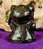 Pyrite Kitty Grim Reaper w/Plum Blossom Jasper Crystal Raven Figurine 😍🐦‍⬛⚜️🐈💀🌸