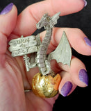 Vintage Antique Pewter Dragon Hatching From Gold Egg Figurine 🐉🐲🪽🐣🥚⚜️