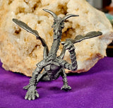 LG. Vintage Antique Pewter Dragon Wearing Armor Detailed w/Green Eyes 💚🐉🐲🩶