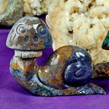 MD. Ocean Jasper Crystal Snail w/Skull Carving 💀💛💜🤎🐌🪸🌊