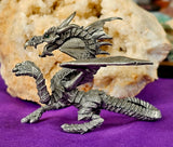 LG. Vintage Antique Pewter Dragon Wearing Armor Detailed w/Green Eyes 💚🐉🐲🩶