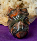 LG. Orchid Calcite w/Green Tourmaline Crystal Dragon Skull Carving 💚🐲🧡🪷🩶🐉💀