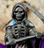 Vintage Antique Pewter Grim Reaper w/Gem Accents ✨⚰️💀☠️🔮💎
