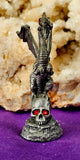 Antique Vintage Pewter Dragon Perched on Skull Figurine w/Red Eyes