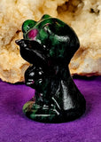 Zoisite and Ruby Kitty Grim Reaper w/Silver Sheen Obsidian Crystal Raven Figurine 😍🐦‍⬛✨🥹🐈💀