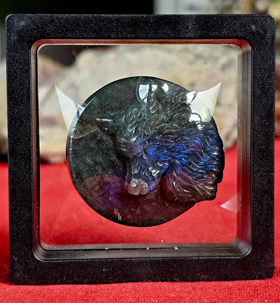 Encased Labradorite Wolf & Full Moon Crystal Carving 🐺✨🌔