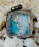 Larimar Crystal Square Shaped Silver Necklace 📿✨💎🌊