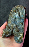 LG. Rainbow Flash Labradorite Crystal Lizard Basking on Rock Carving #1 🦎🩶🌈🪨✨🤩