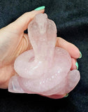 XL Rose Quartz Crystal Cobra Snake Carving ✨🤩🤯🐍🩷🌹
