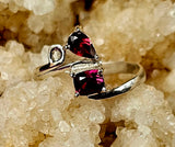 925 Sterling Silver Bypass Ring w/Garnet & Ruby Gemstones ❤️✨💍🩷🤩😍
